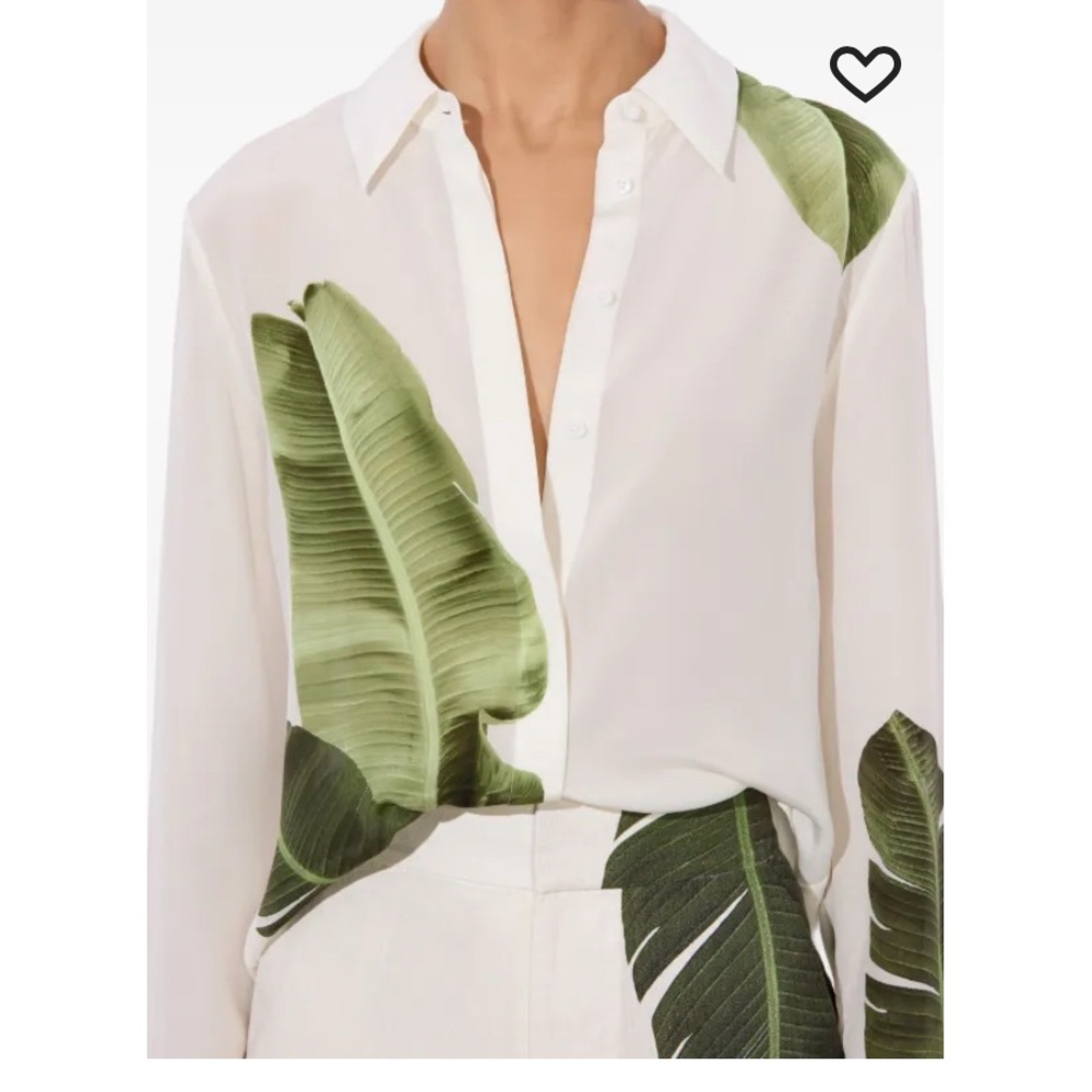 Alice + Olivia White Silk Willa top and Green palm leaf Button Down Shirt